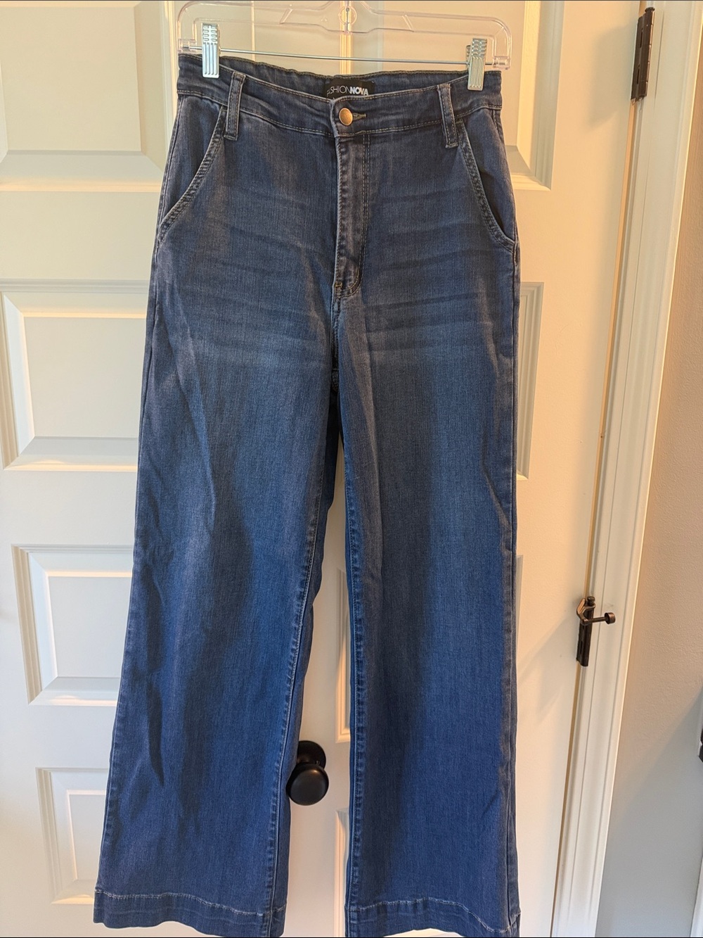 Fashion Nova Dark Blue Wide Leg Flare Jeans